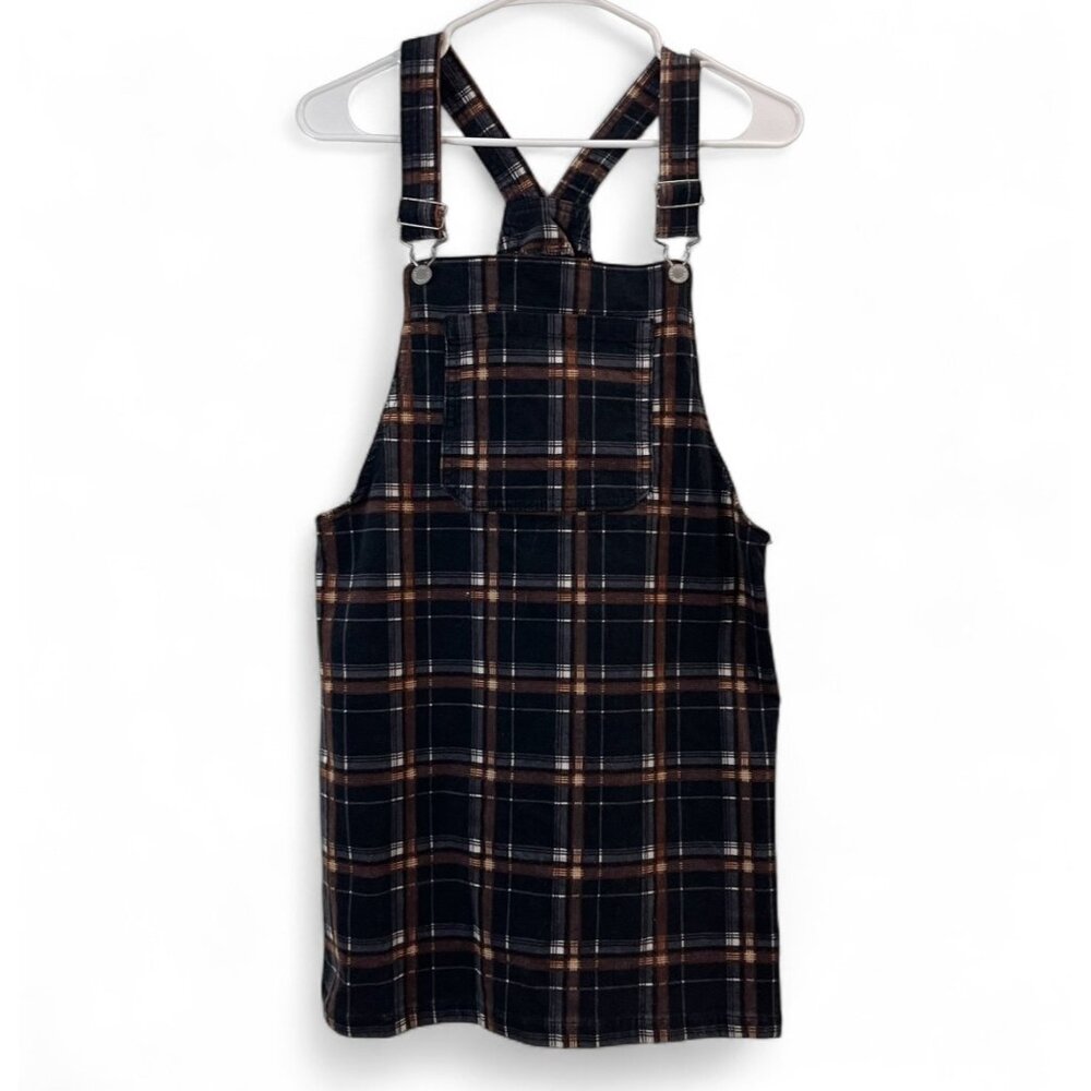 Plaid Corduroy Pinafore Dress With Adjustable Straps For Casual Or Layered Wear